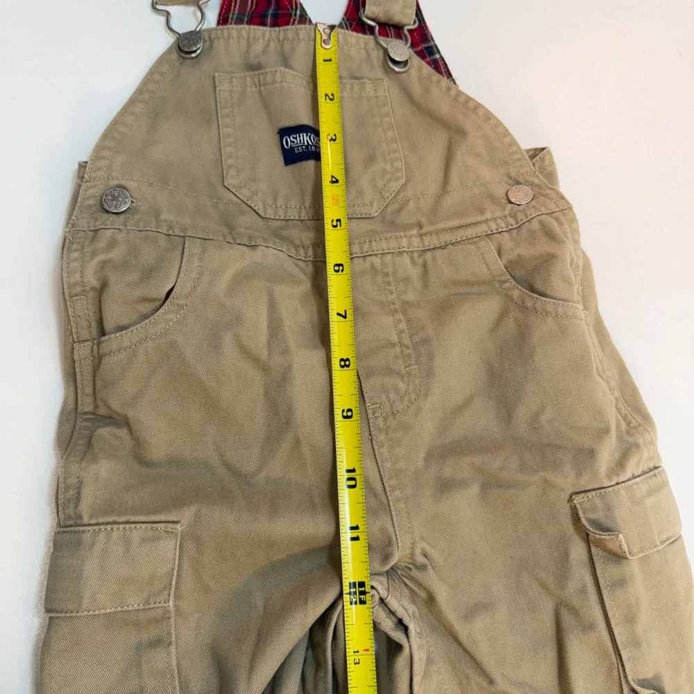 OshKosh B'gosh Baby Boy‎ 12 Month Tan Overalls Shirt Set Plaid Trim Vintage